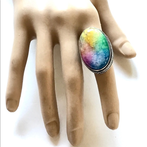Exotic Rainbow Drusy Gemstone Ring - Vintage Style - Picture 6 of 9